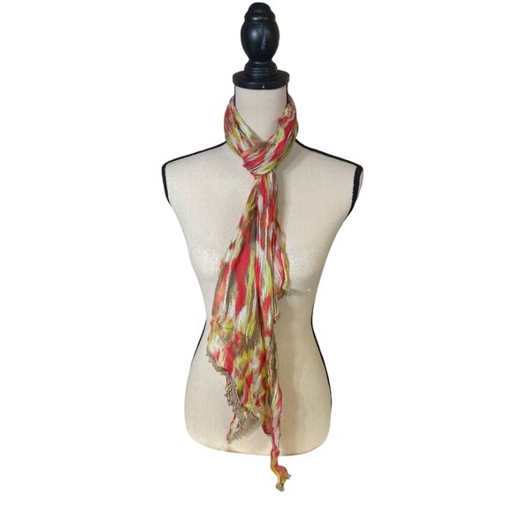 Womens Rectangle Scarf Orangel Crinkle Lightweight Tie Tassels Abstract Y2k - Picture 1 of 5